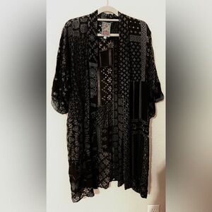 Johnny Was Black and Gray Embroidered Kimono